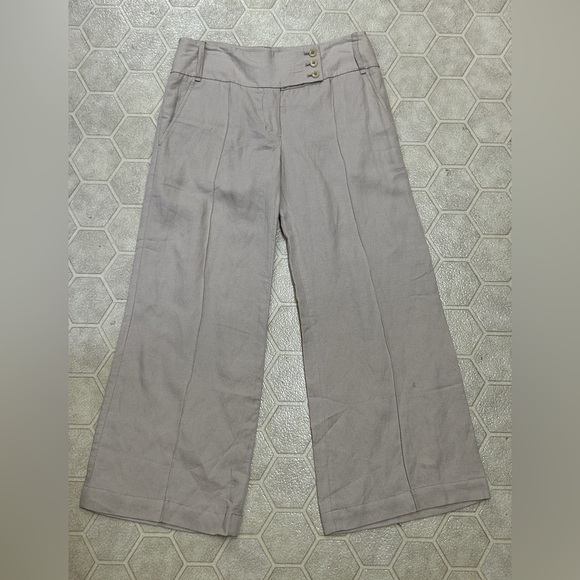 Y2K Vintage Women’s 2 BCBGMAXAZRIA Tabatha Wide Leg Beige Khaki Linen Pants - Picture 1 of 16